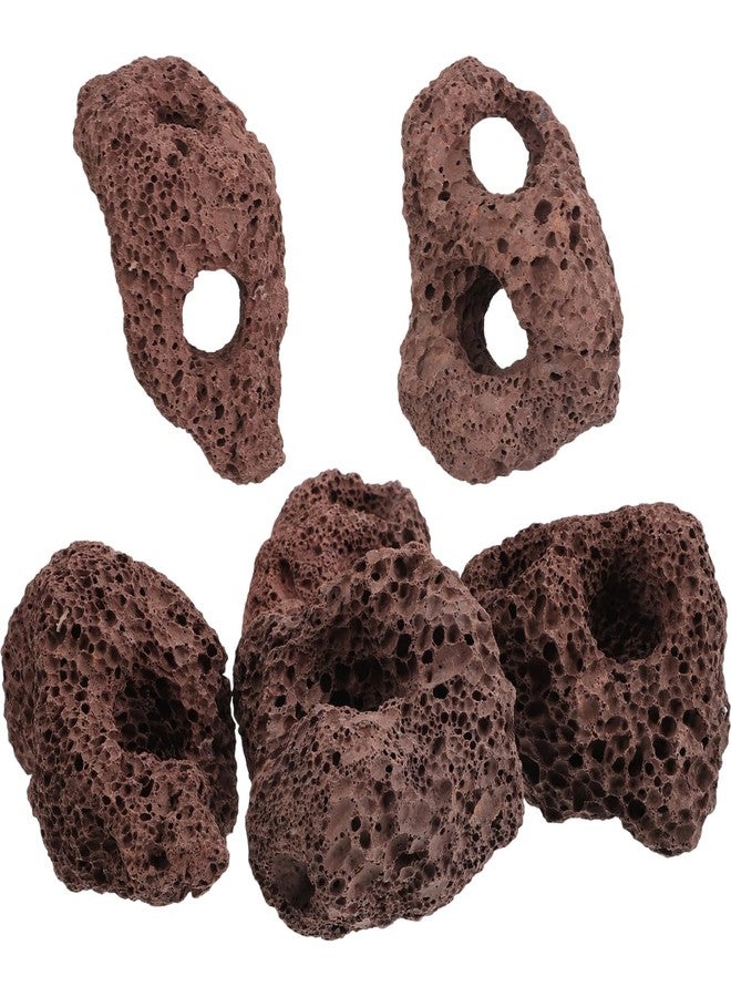 MERRYHAPY Aquarium Volcanic Rock Ornaments 6-Piece Set - Lava Rocks for Fish Tank Landscaping and Aquatic Plant Fixing - Decorative Volcanic Lava Stones with Dual Holes for Fish and Shrimp Shelter - Image 1
